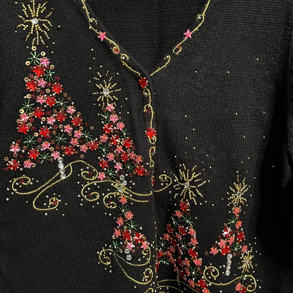 Kim Rogers beaded Christmas Sweater, black, size large - Picture 2 of 6